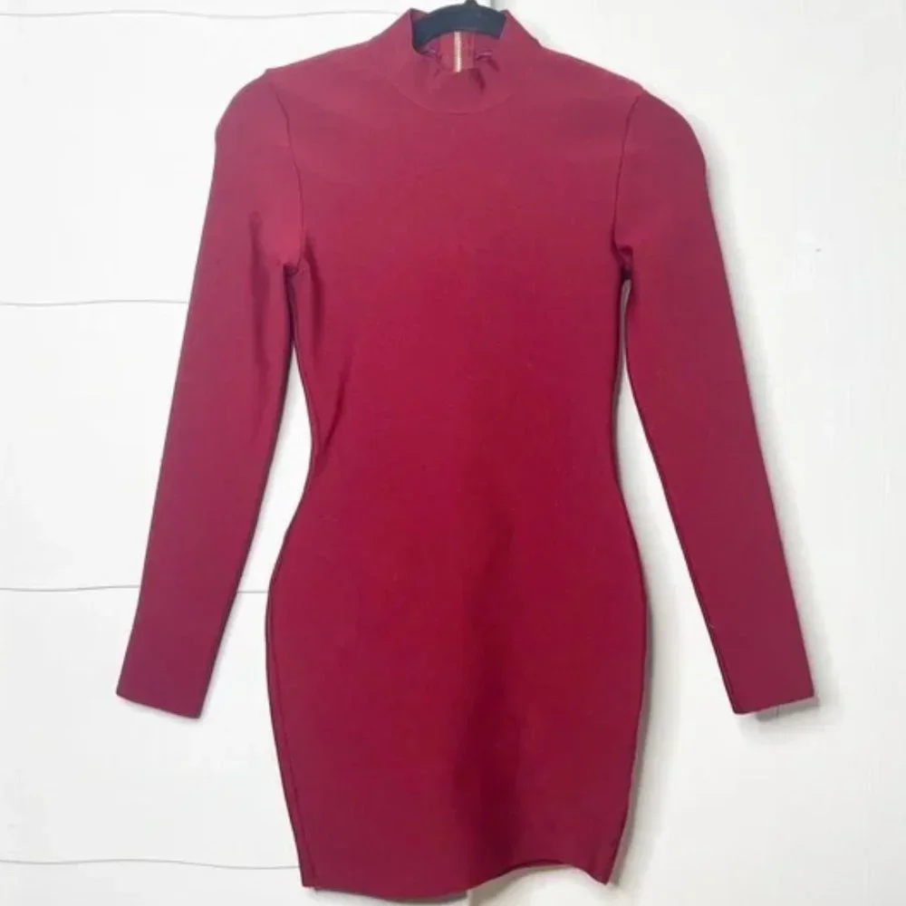 Herve Leger Burgundy Long Sleeve bandage Dress - Picture 1 of 5